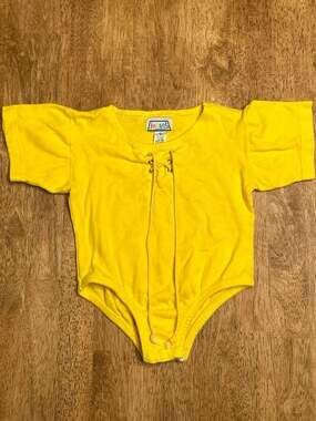 Vintage Jet Set Kids Yellow Lace-Up V-Neck Short Sleeve Bodysuit